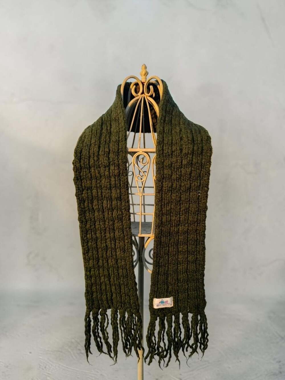 Disneyland Resort Mickey Mouse Chunky Knit Scarf Olive Green Fringe